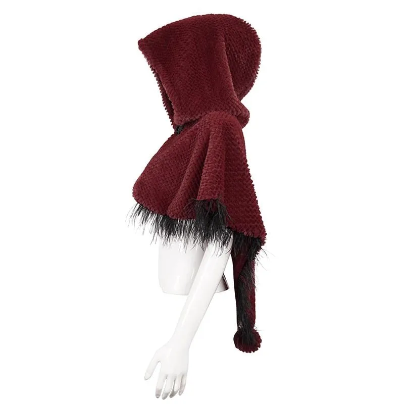 Damen Gothic Riemchen Umhang mit Kapuze Rot