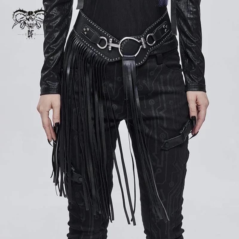 Damen Gothic Elastischer Quasten Kunstleder Gürtel