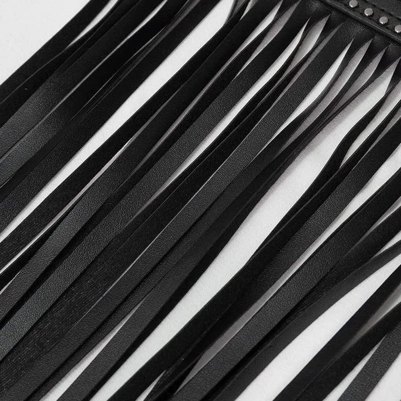 Damen Gothic Elastischer Quasten Kunstleder Gürtel