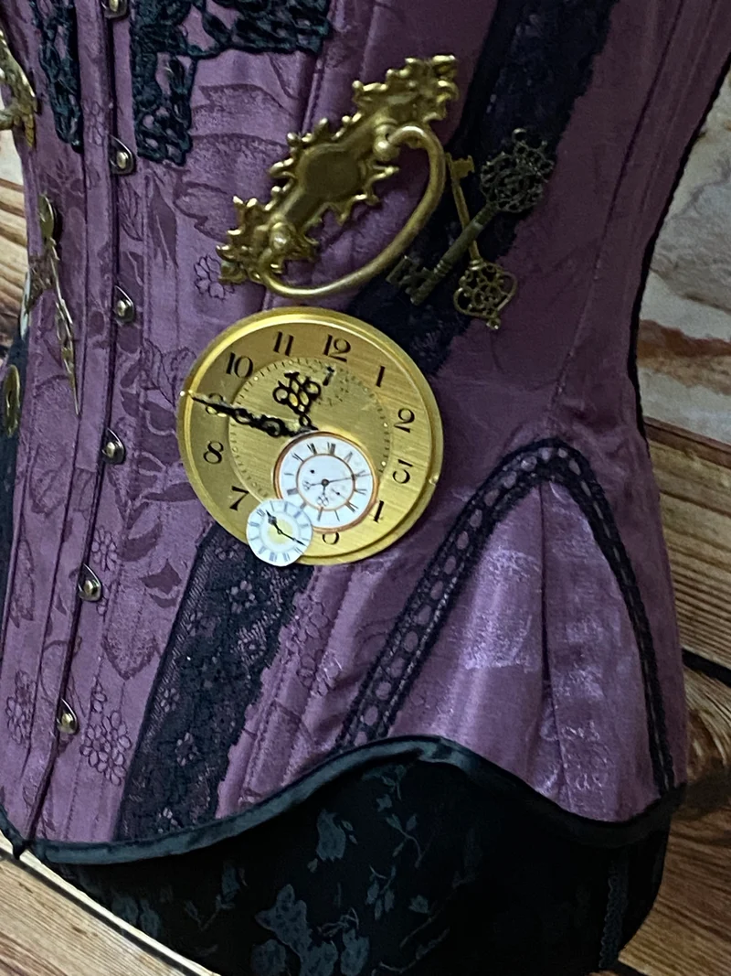 Steampunk Corsage Pflaume Gr. M mit goldenen Details