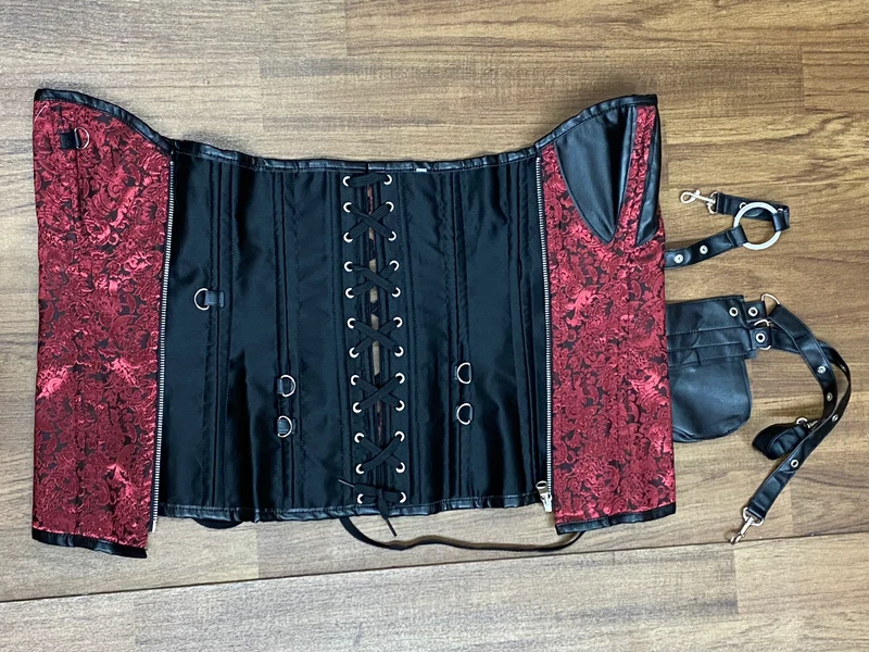 Steampunk Korsett Rot-Schwarz Gr. 42 mit Schnallen