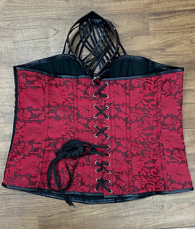 Steampunk Ledercorsage Schwarz-Rot Gr. XXXL