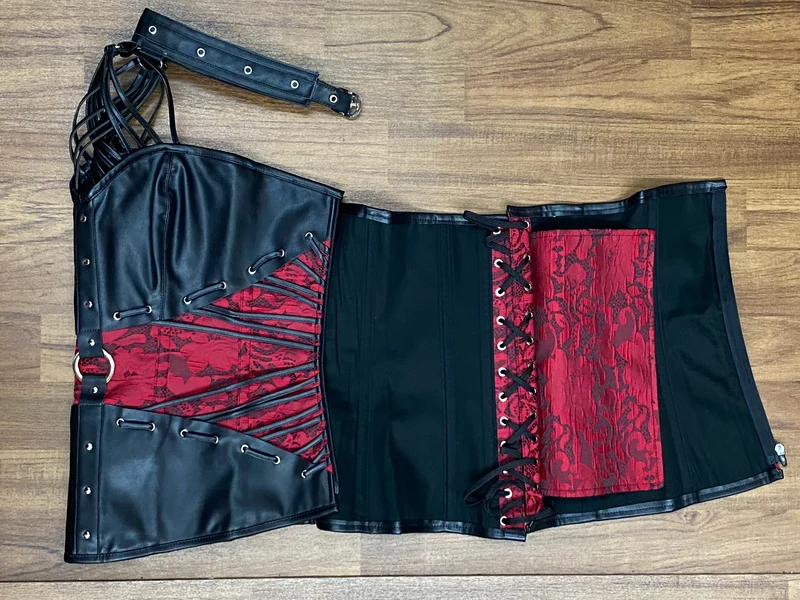 Steampunk Ledercorsage Schwarz-Rot Gr. XXXL