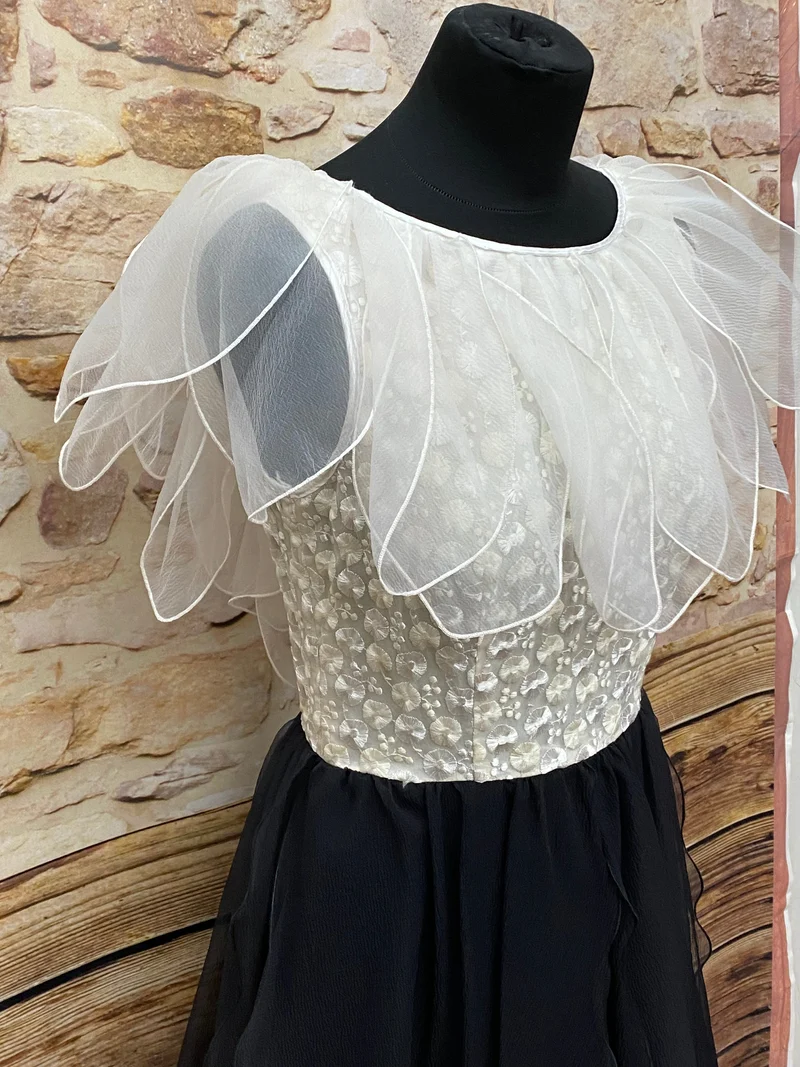 Vintage Kleid Elfe Fee Maxikleid schwarz/weiß Kostüm Gr.36, original