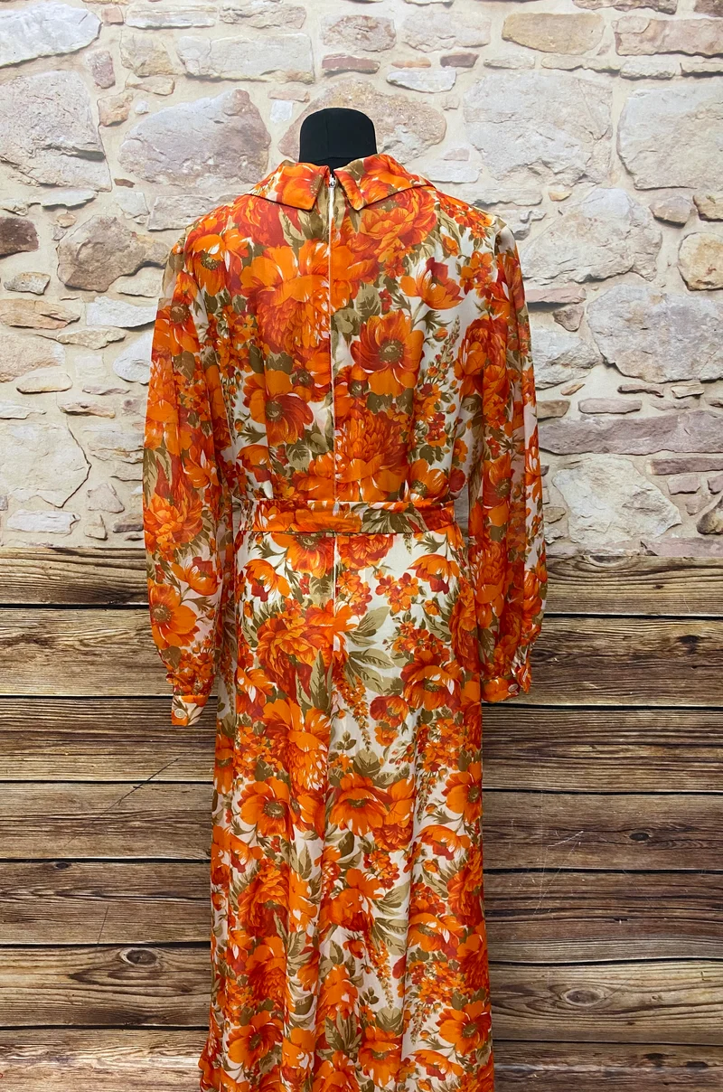 70er Jahre Maxi-Kleid True Vintage Original Gr.44 orange