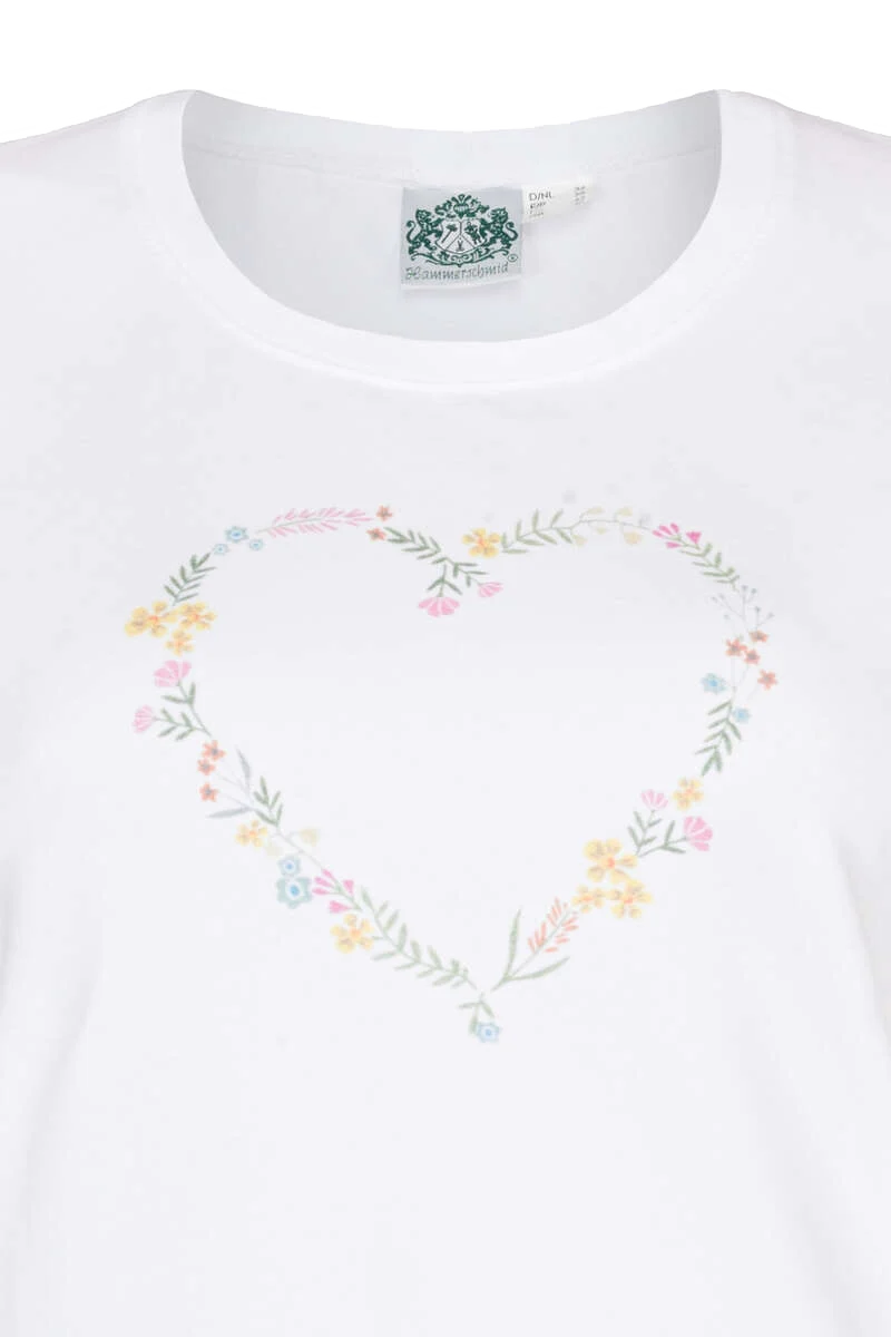 Damen T-Shirt Herz Blumenkranz