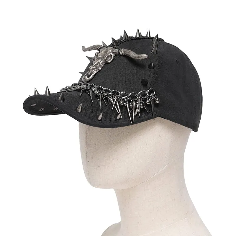 Herren Punk Ziegenschädel Nietenkette Hut