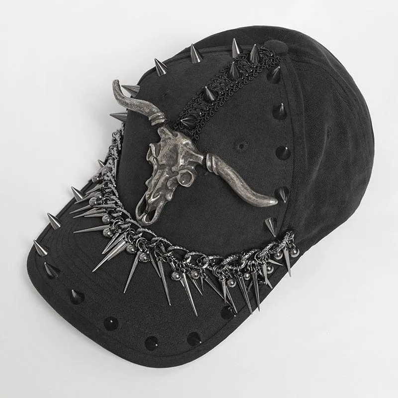 Herren Punk Ziegenschädel Nietenkette Hut