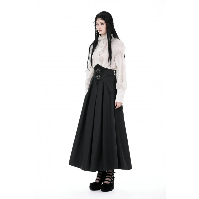Langer Gothic-Rock mit hoher Taille und Falten für Damen