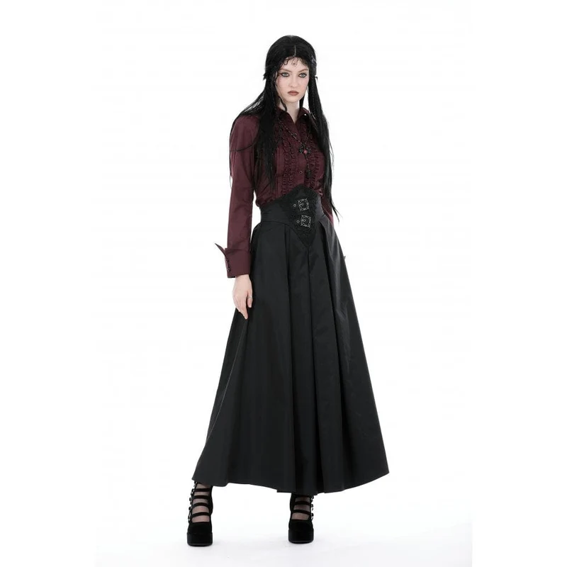 Langer Gothic-Rock mit hoher Taille und Falten für Damen