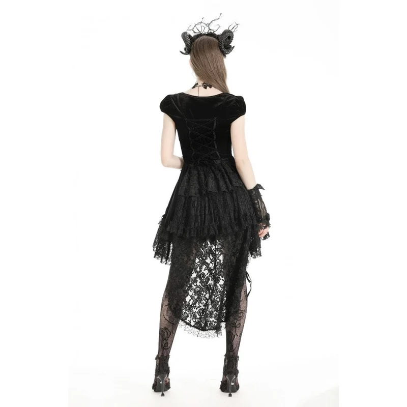 Damen-Gothic-Kleid aus Samt mit hohem/niedrigem Spitzenspleiß