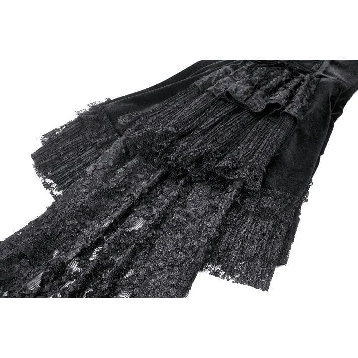 Damen-Gothic-Kleid aus Samt mit hohem/niedrigem Spitzenspleiß
