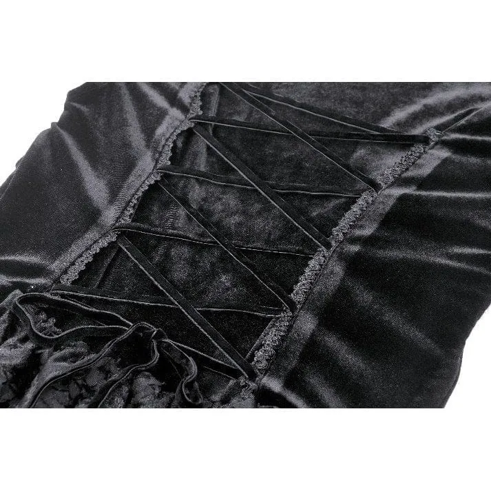 Damen-Gothic-Kleid aus Samt mit hohem/niedrigem Spitzenspleiß