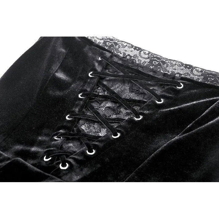 Damen-Gothic-Kleid aus Samt mit hohem/niedrigem Spitzenspleiß