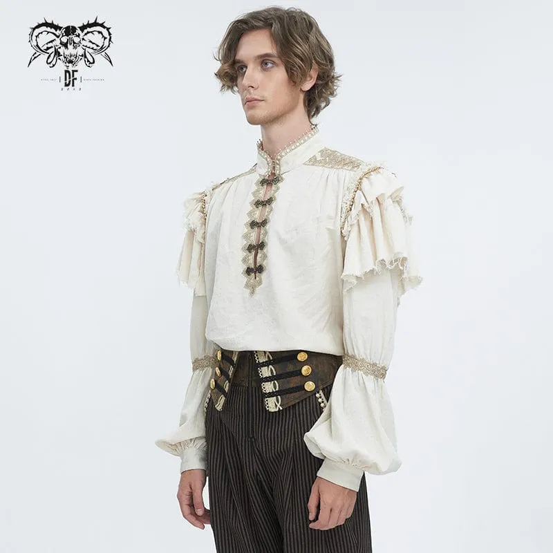 Mehrlagiges, gerüschtes Gothic-Hemd für Herren mit Puffärmeln