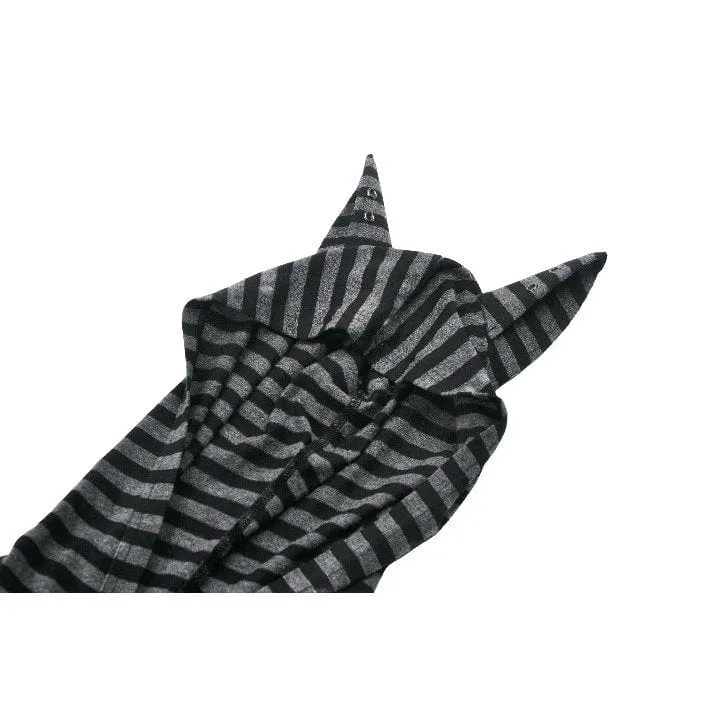 Gestreiftes Punk-Kleid mit Frontreißverschluss und Kapuze für Damen