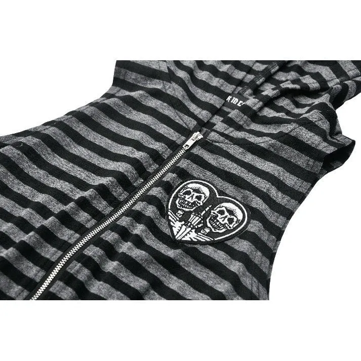 Gestreiftes Punk-Kleid mit Frontreißverschluss und Kapuze für Damen