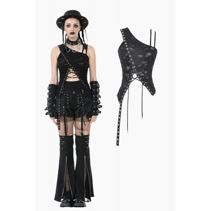 Punk-Tanktop mit zerrissenem asymmetrischem Saum für Damen