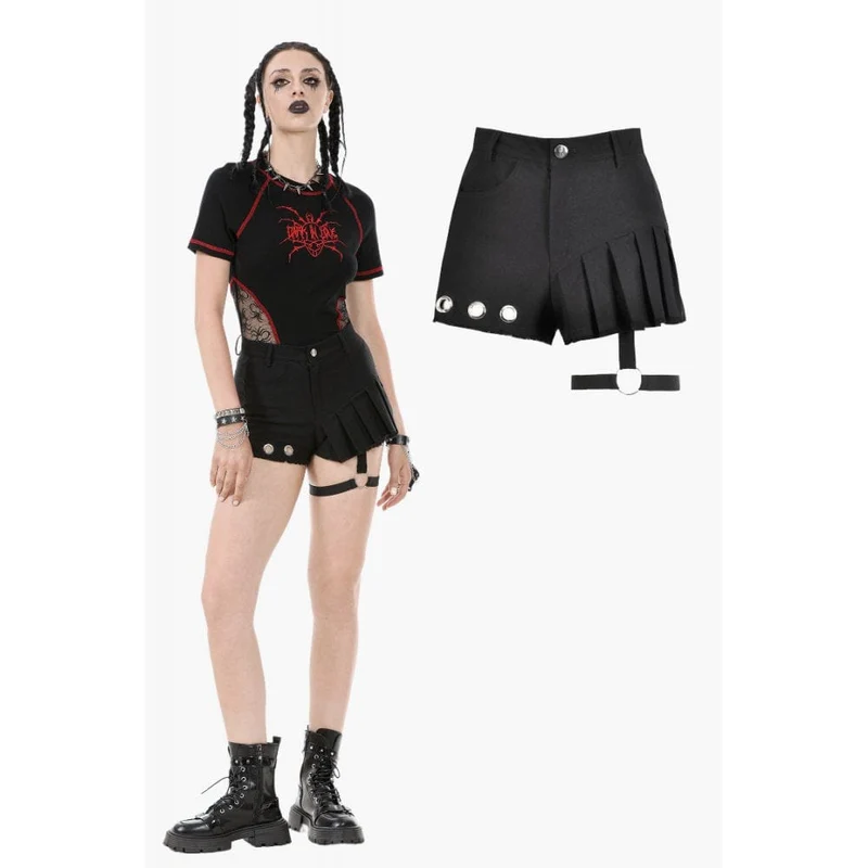 Punk-Shorts mit asymmetrischen Nieten und Beinriemen für Damen