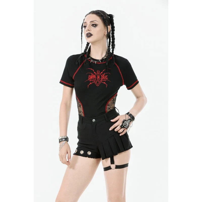 Punk-Shorts mit asymmetrischen Nieten und Beinriemen für Damen