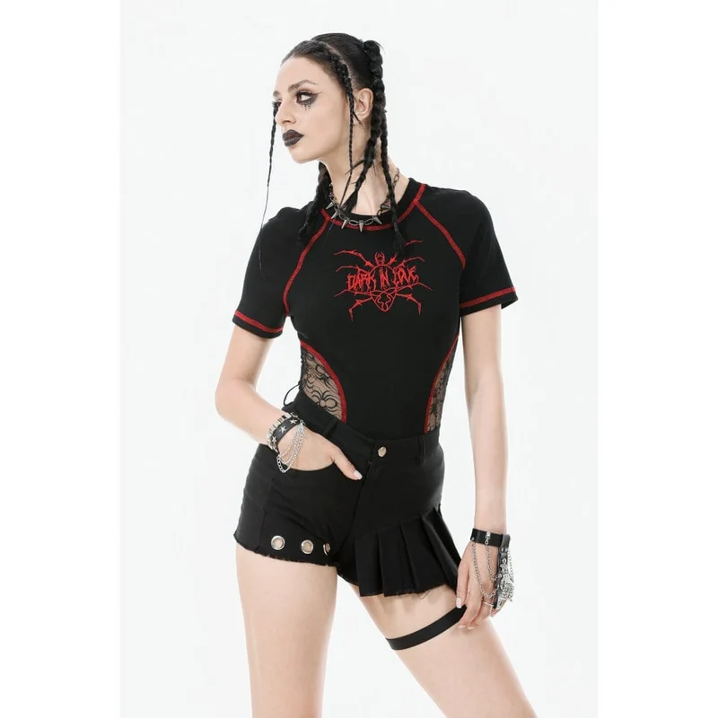 Punk-Shorts mit asymmetrischen Nieten und Beinriemen für Damen