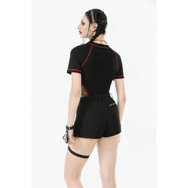 Punk-Shorts mit asymmetrischen Nieten und Beinriemen für Damen