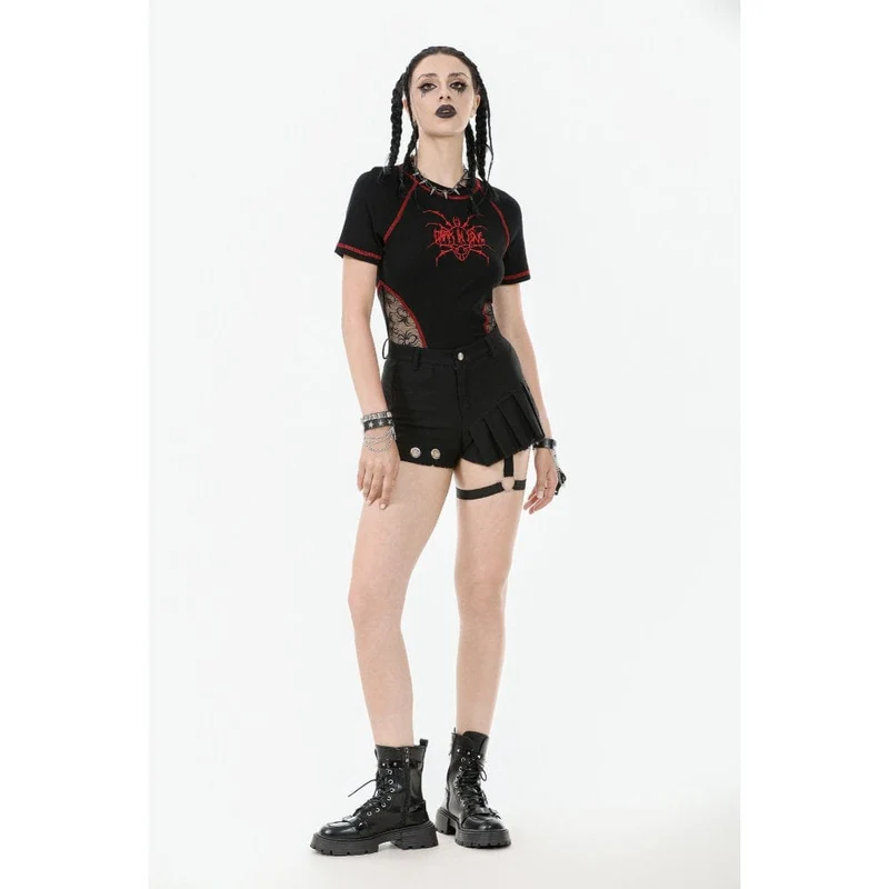 Punk-Shorts mit asymmetrischen Nieten und Beinriemen für Damen