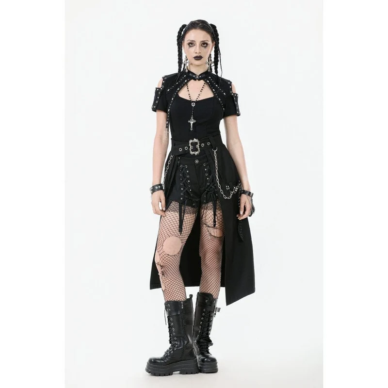 Damen Punk Metall Kettengürtel mit Riemen