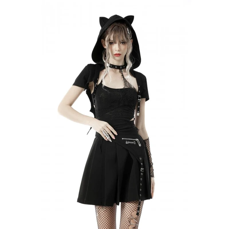 Kurzer Umhang mit Punk-Katzenohren und Kapuze für Damen