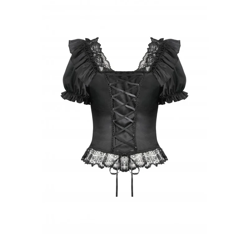 Gothic-Spitzentop mit Rüschen und quadratischem Kragen für Damen