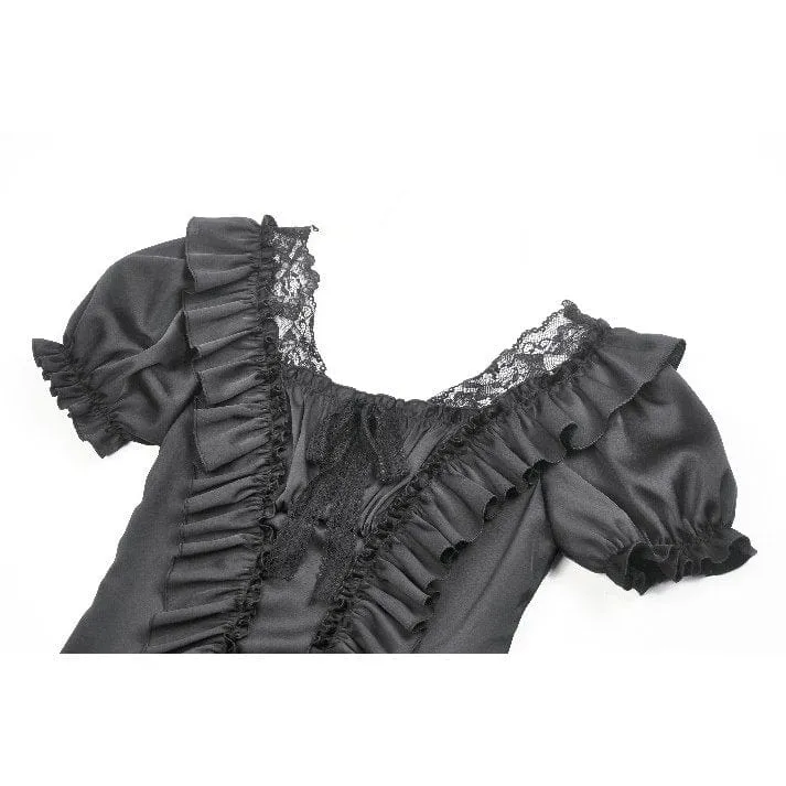 Gothic-Spitzentop mit Rüschen und quadratischem Kragen für Damen