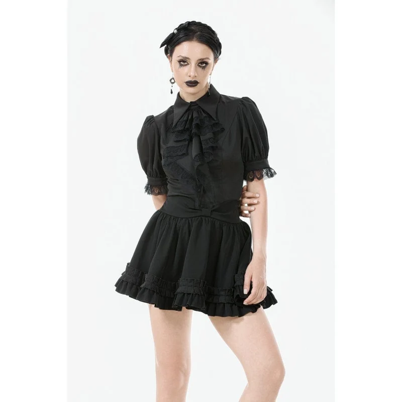 Gothic-Hemd mit Puffärmeln und Spitzenkrawatte für Damen
