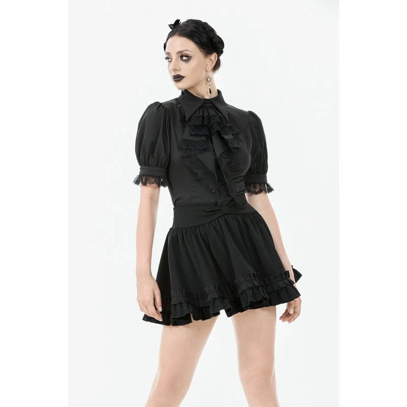 Gothic-Hemd mit Puffärmeln und Spitzenkrawatte für Damen