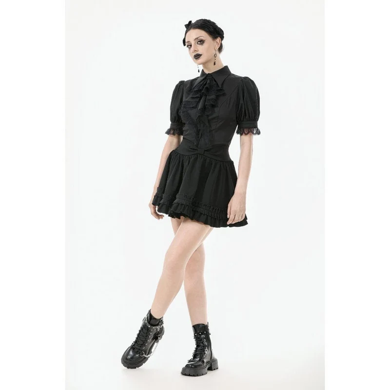 Gothic-Hemd mit Puffärmeln und Spitzenkrawatte für Damen