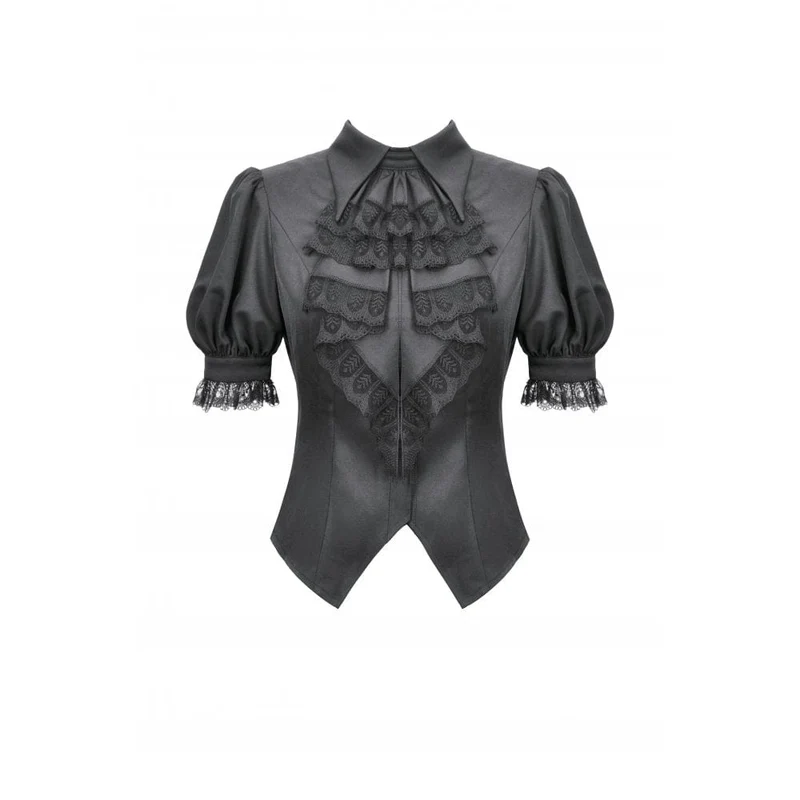 Gothic-Hemd mit Puffärmeln und Spitzenkrawatte für Damen