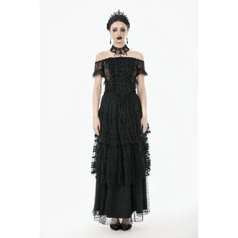Gothic-Top mit schulterfreiem Rüschen und Spitze für Damen