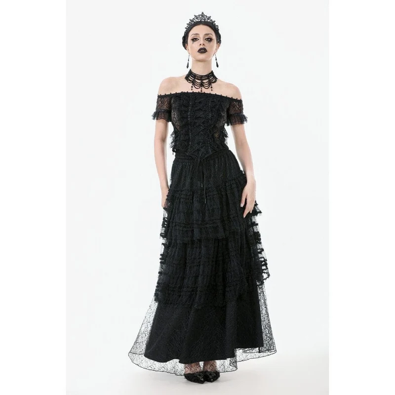 Gothic-Top mit schulterfreiem Rüschen und Spitze für Damen