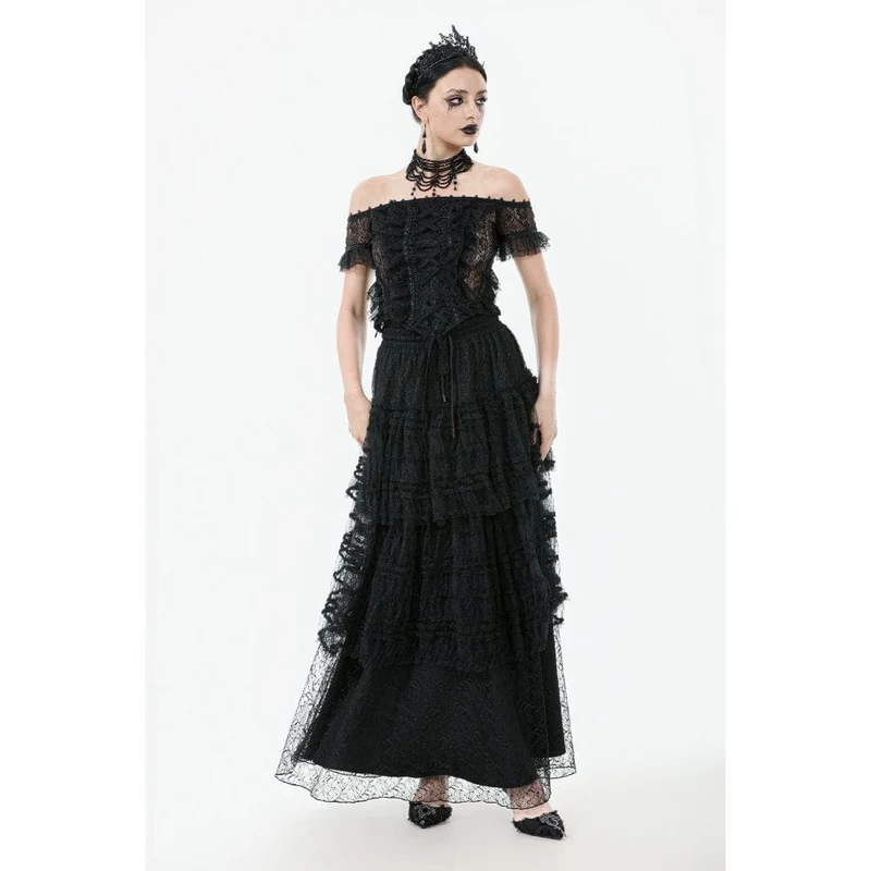 Gothic-Top mit schulterfreiem Rüschen und Spitze für Damen