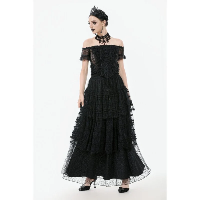 Gothic-Top mit schulterfreiem Rüschen und Spitze für Damen