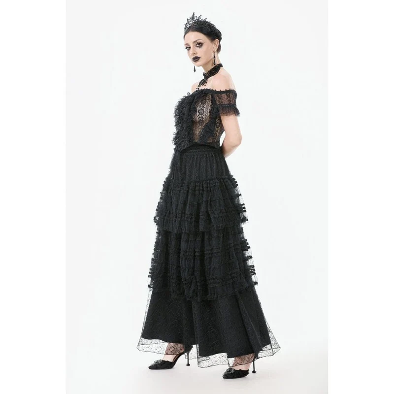 Gothic-Top mit schulterfreiem Rüschen und Spitze für Damen