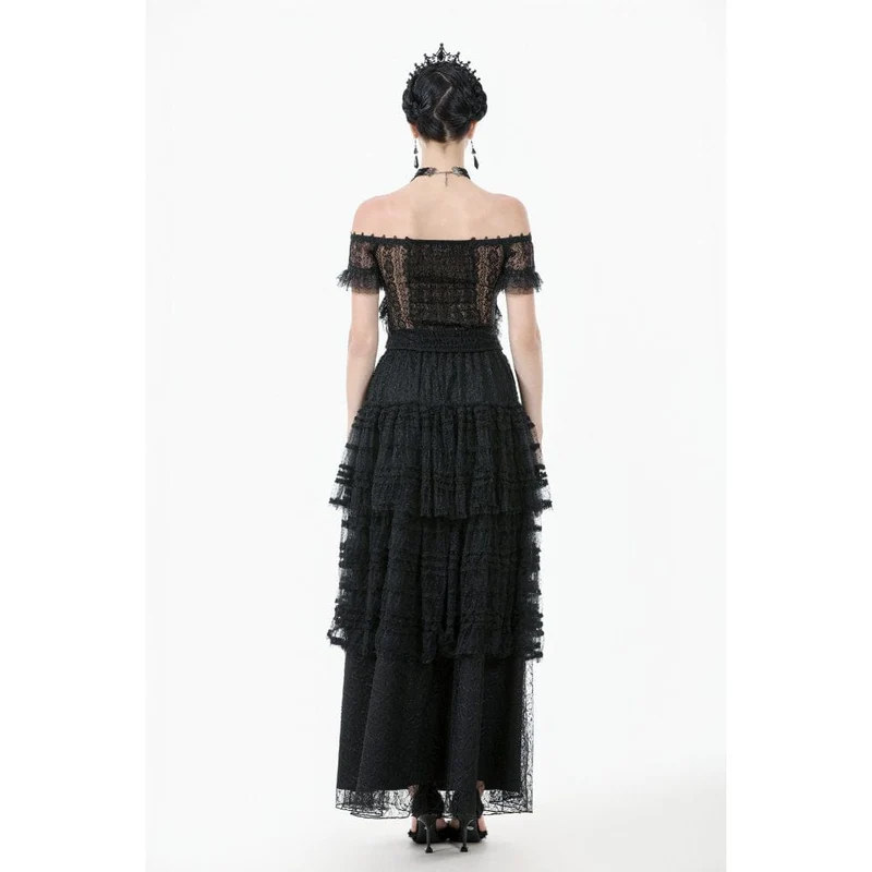 Gothic-Top mit schulterfreiem Rüschen und Spitze für Damen
