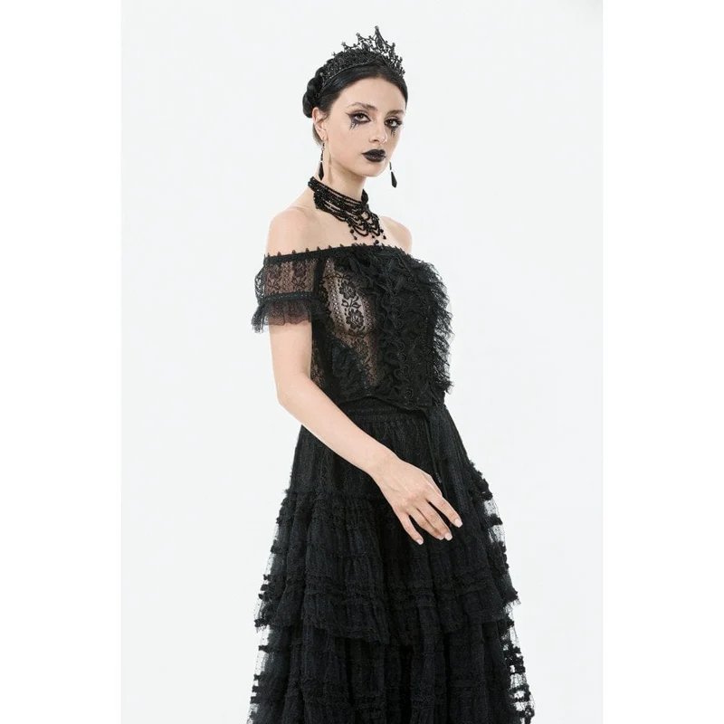 Gothic-Top mit schulterfreiem Rüschen und Spitze für Damen