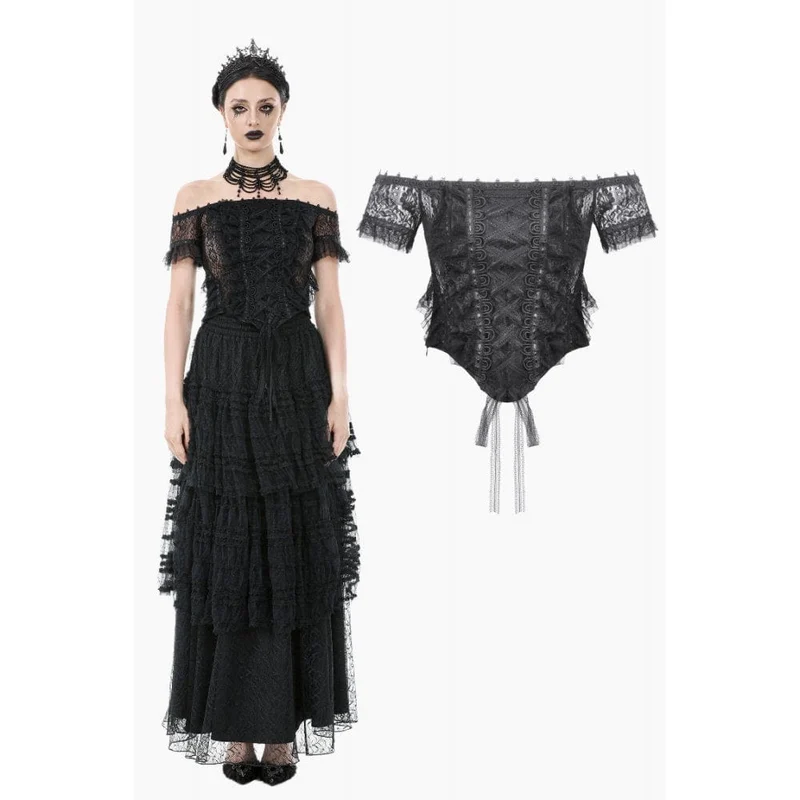 Gothic-Top mit schulterfreiem Rüschen und Spitze für Damen