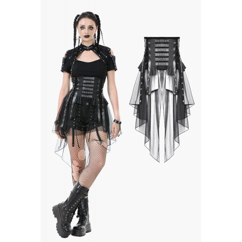 Punk-Rock mit hoher Taille und Schnürung im High/Low-Mesh-Stil für Damen