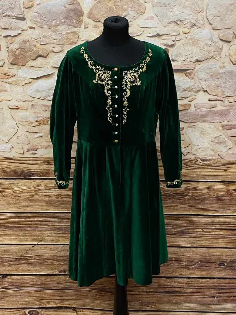 1970er Vintage Samtkleid grün Trachtenkleid Damen Gr. 44
