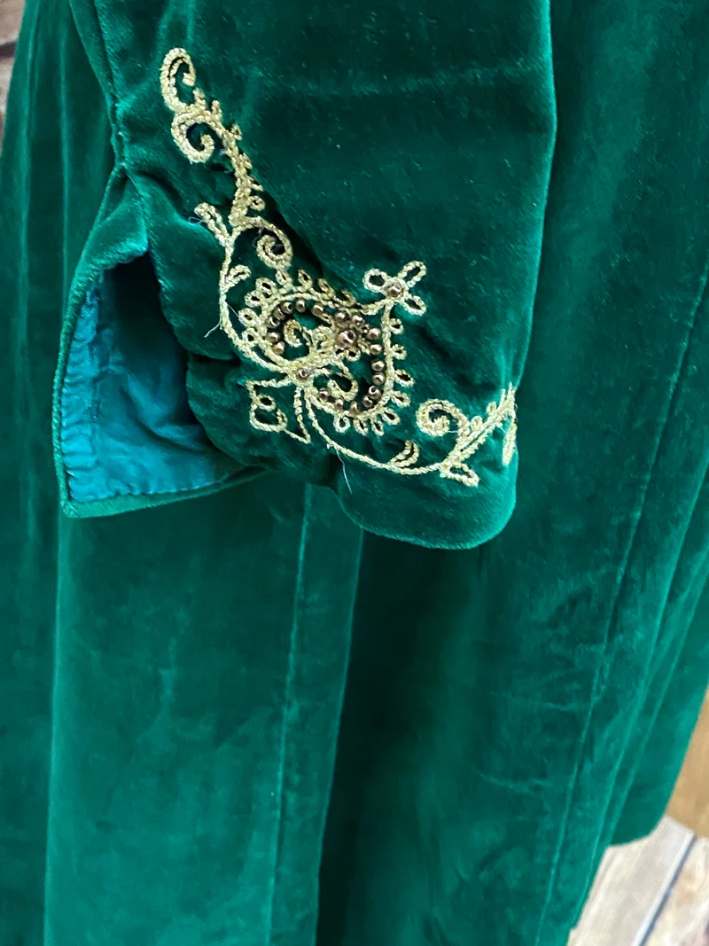 1970er Vintage Samtkleid grün Trachtenkleid Damen Gr. 44