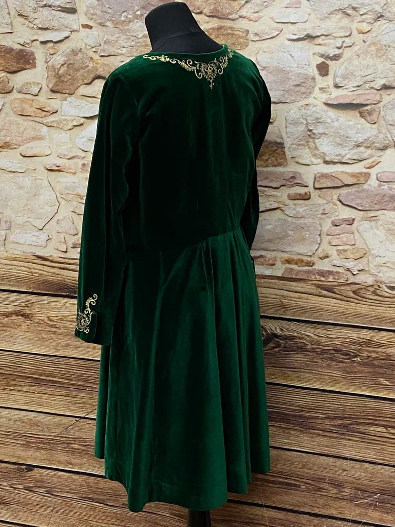 1970er Vintage Samtkleid grün Trachtenkleid Damen Gr. 44