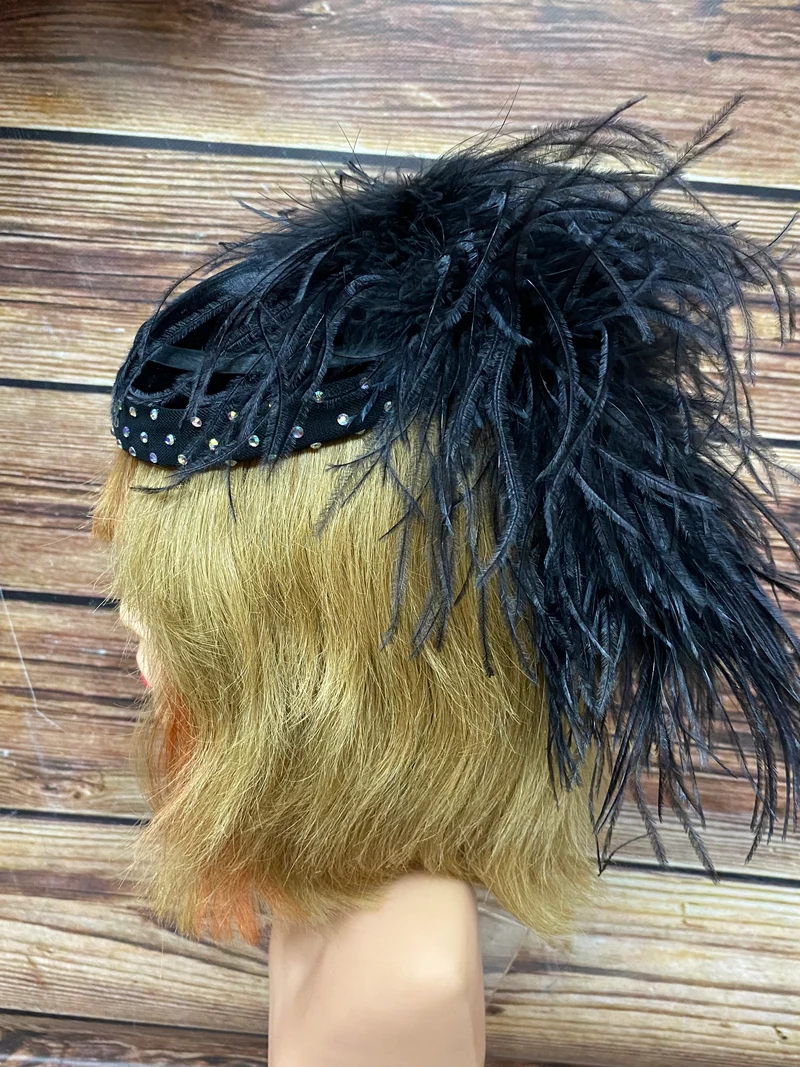 Schwarzer Vintage Minihut Fascinator Damen-Cocktailhut, Onesize