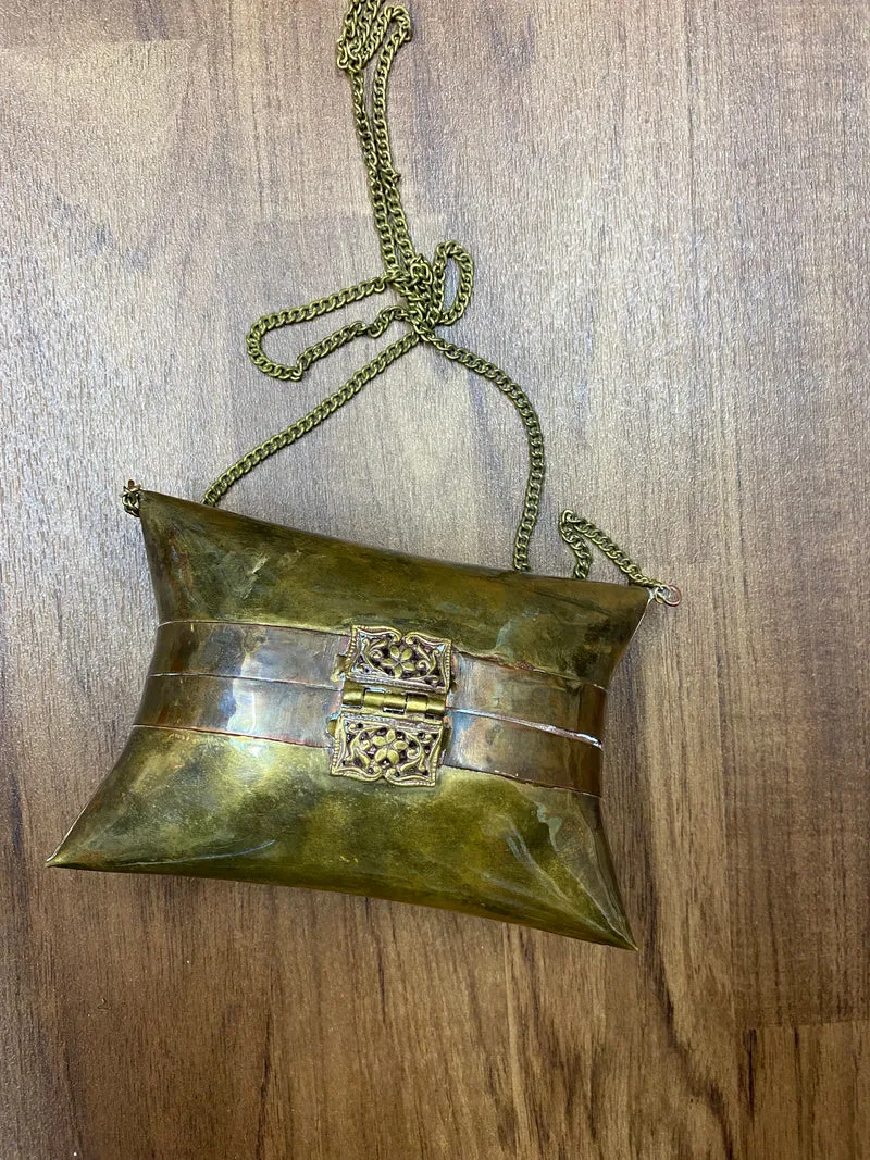 Vintage 1930er Jahre Messing Kupfer Metall Kissen Geldbörse Tasche