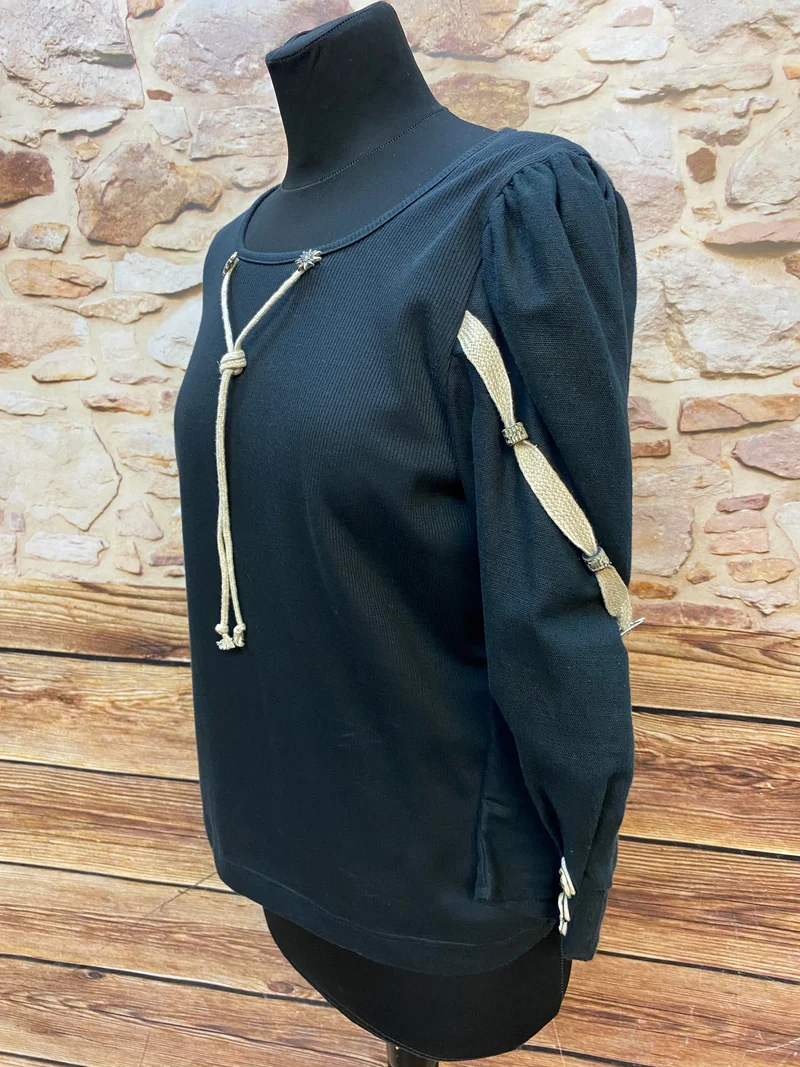 Vintage Trachtenshirt Damen Schwarz Gr. 42 Landhausstil